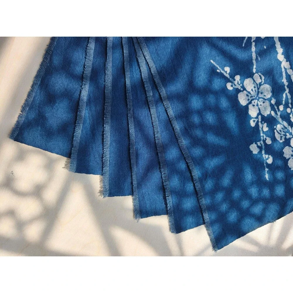 Handmade Indigo Batik Table Linen Set– Plum Blossom Runner, Placemats & Coasters